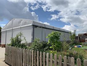 Temporary school hall for students in Lincoln