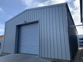 Storage building with shut door