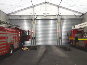 Fire engines in storage building