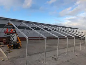 Metal building under construction