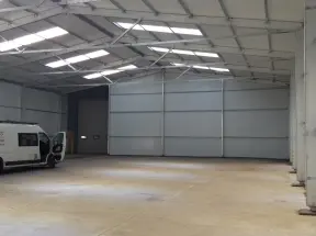 Inside large metal building