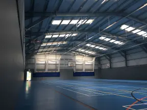 Inside steel sports hall