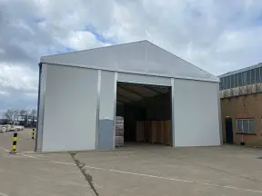 Warehouse with open roller door