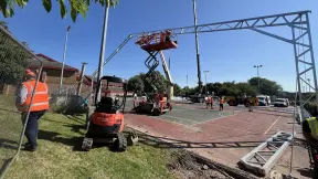 Team constructing a building