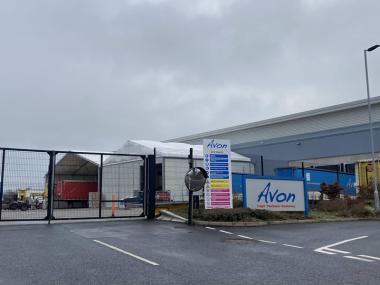 Temporary loading canopy and warehouse for Avon Freight