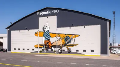 Aircraft hanger with aeroplane painted on the door