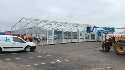 Temporary car showroom building