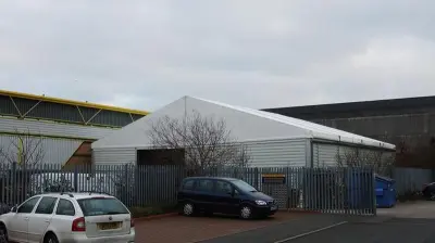 Temporary storage building for BJ Toys