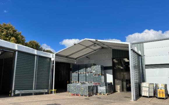 Temporary building with clear blue sky